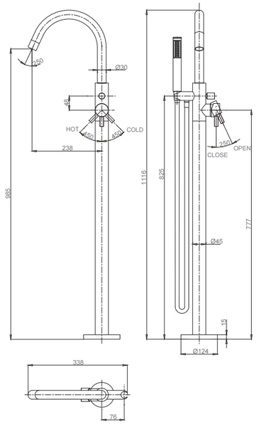Additional image for Floorstanding Bath Shower Mixer Tap (Brushed Brass).