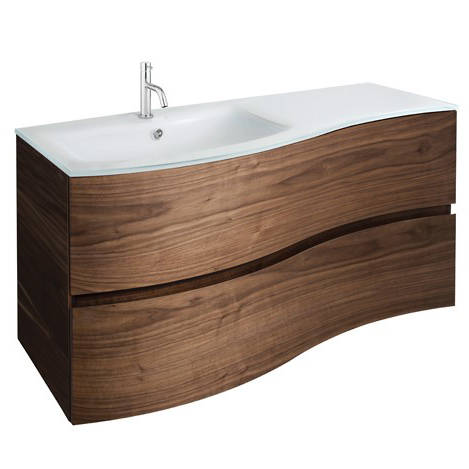 Additional image for Vanity Unit With White Glass Basin (1000mm, Walnut).