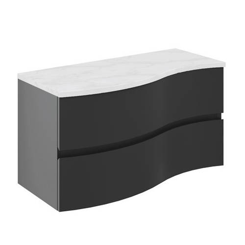 Additional image for Vanity Unit With Marble Worktop (1000mm, Onyx Black).