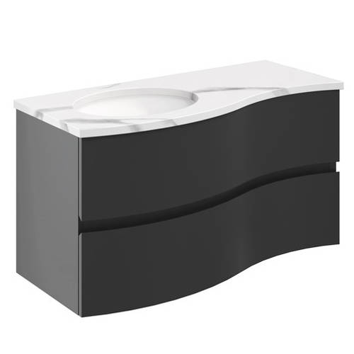 Additional image for Vanity Unit With Marble Basin (1000mm, Onyx Black).