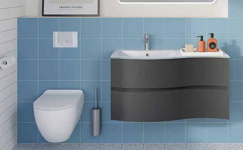 Additional image for Vanity Unit With White Glass Basin (1000mm, Onyx Black).