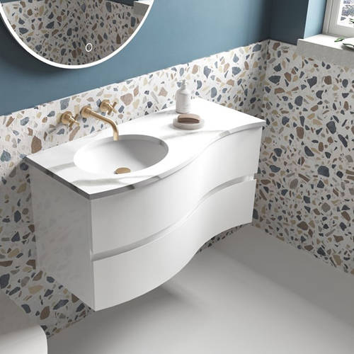 Additional image for Vanity Unit With Marble Basin (1000mm, White Gloss).