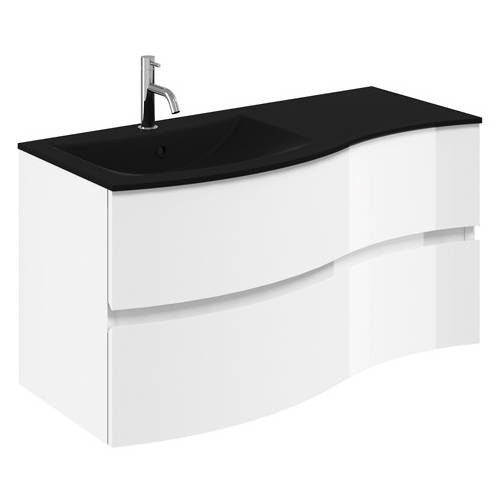 Additional image for Vanity Unit With Black Glass Basin (1000mm, White Gloss).