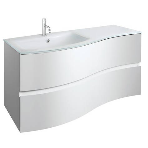 Additional image for Vanity Unit With White Glass Basin (1000mm, White Gloss).