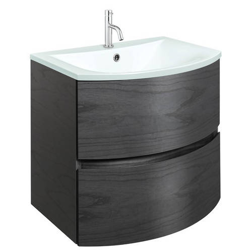 Additional image for Vanity Unit With White Glass Basin (600mm, Grey Ash).