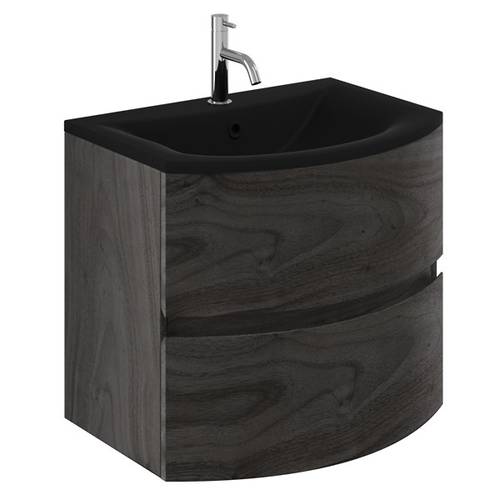 Additional image for Vanity Unit With Black Glass Basin (600mm, Grey Ash).