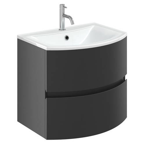 Additional image for Vanity Unit With White Glass Basin (600mm, Onyx Black).