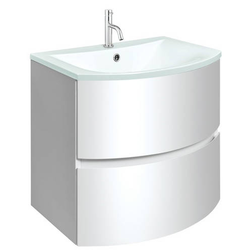 Additional image for Vanity Unit With White Glass Basin (600mm, White Gloss).