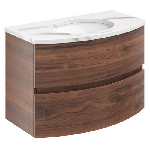Additional image for Vanity Unit With Marble Basin (800mm, American Walnut).