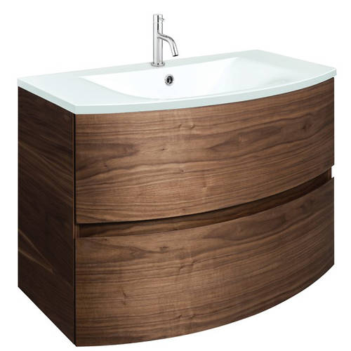 Additional image for Vanity Unit With White Glass Basin (800mm, American Walnut).