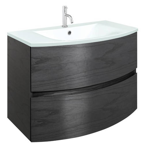 Additional image for Vanity Unit With White Glass Basin (800mm, Grey Ash).