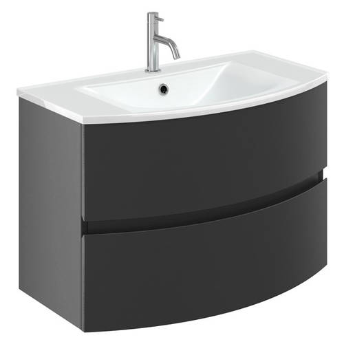 Additional image for Vanity Unit With White Glass Basin (800mm, Onyx Black).