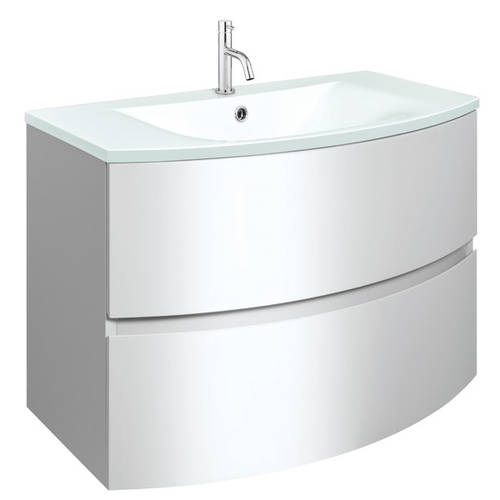 Additional image for Vanity Unit With White Glass Basin (800mm, White Gloss).