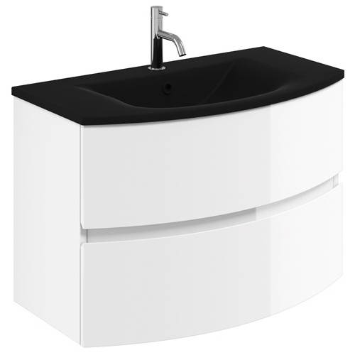 Additional image for Vanity Unit With Black Glass Basin (800mm, White Gloss).