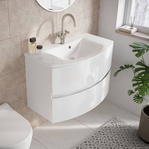 Additional image for Vanity Unit With White Cast Basin (800mm, White Gloss).