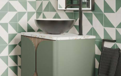 Additional image for Vanity Unit With Marble Top (600mm, Sage Green).