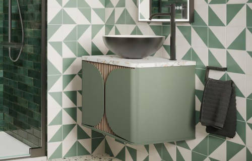 Additional image for Wall Vanity Unit With Marble Top (800mm, Sage Green).