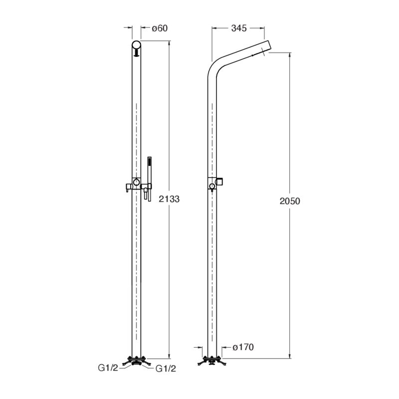 Additional image for Floor Standing Outdoor Shower With Valve & Diverter (316 stainless Steel).