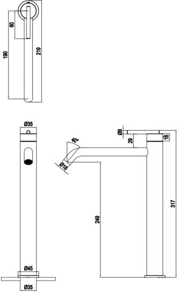 Additional image for Tall Lever Basin Mixer Tap (Stainless Steel).