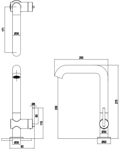 Additional image for Side Lever Basin Mixer Tap (Tall. Slate).