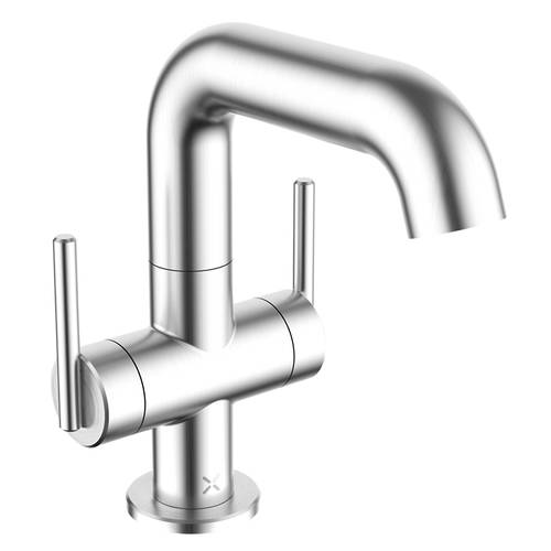 Additional image for Twin Lever Basin Mixer Tap (Stainless Steel).