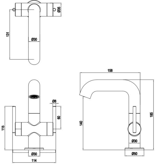 Additional image for Twin Lever Basin Mixer Tap (Stainless Steel).