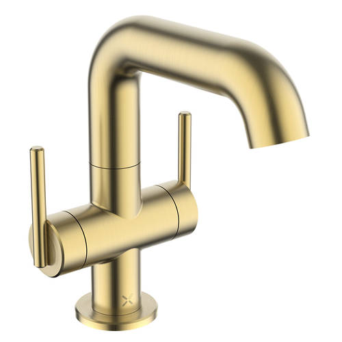 Additional image for Twin Lever Basin Mixer Tap (Brushed Brass).