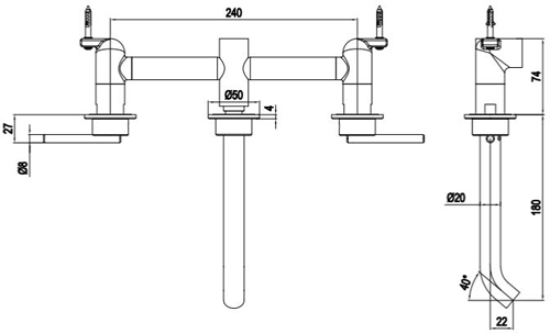 Additional image for Wall Mounted Lever Basin Mixer Tap (Brushed Brass, 3 Hole).