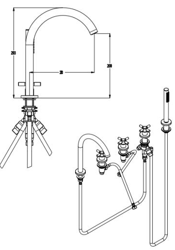 Additional image for 5 Hole Bath Shower Mixer Tap With Kit (Chrome).