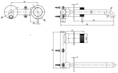 Additional image for Wall Mounted Basin Mixer Tap (Brushed Brass).