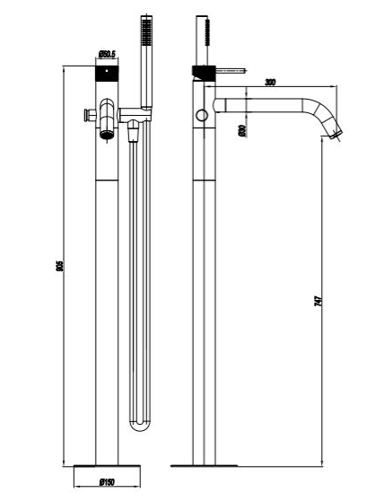 Additional image for Floor Standing Bath Shower Mixer Tap (Brushed Brass).