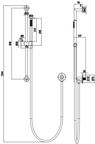 Additional image for Designer Slide Rail Shower Kit (Brushed Brass).