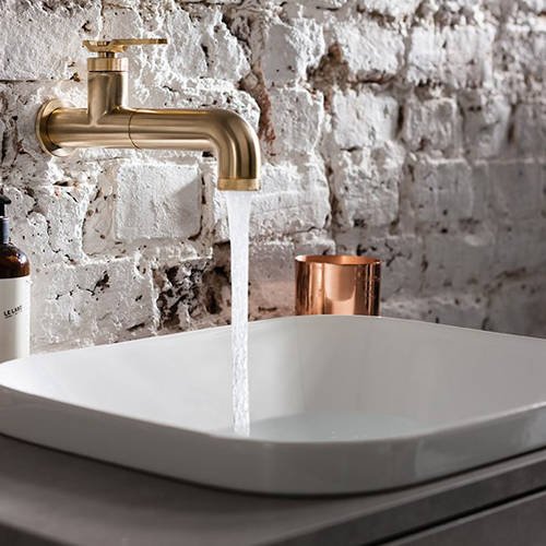 Additional image for Single Hole Wall Mounted Basin Mixer Tap (Brushed Brass).