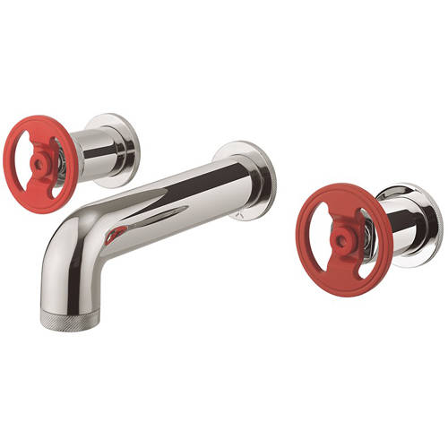 Additional image for Three Hole Wall Mounted Basin Mixer Tap (Chrome & Red).