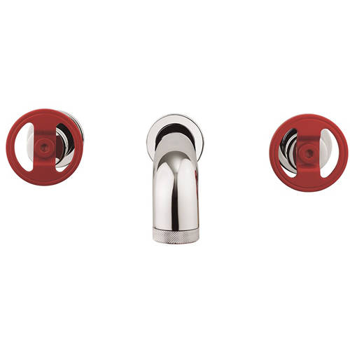 Additional image for Three Hole Wall Mounted Basin Mixer Tap (Chrome & Red).