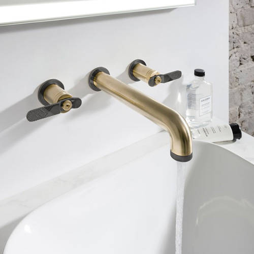 Additional image for Wall Mounted Basin Tap (Brushed Brass & Black).