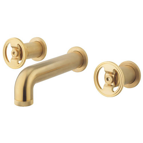 Additional image for Three Hole Wall Mounted Basin Mixer Tap (Brushed Brass).