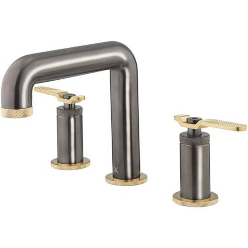 Additional image for 3 Hole Basin Mixer Tap (Black Chrome & Brushed Brass).