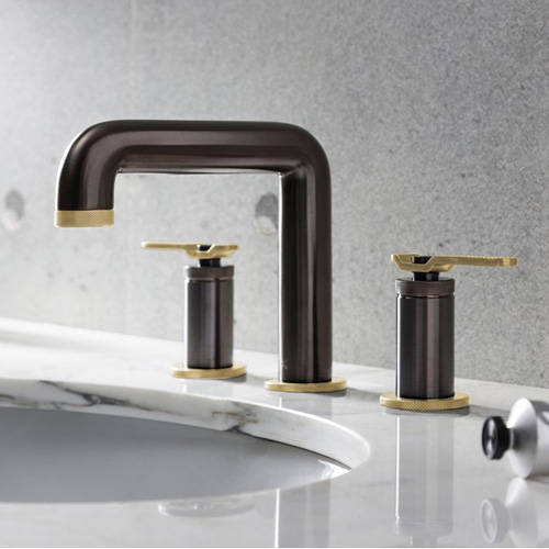 Additional image for 3 Hole Basin Mixer Tap (Black Chrome & Brushed Brass).