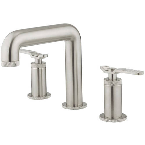 Additional image for Three Hole Deck Mounted Basin Mixer Tap (Brushed Nickel).