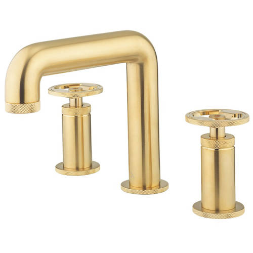 Additional image for Three Hole Deck Mounted Basin Mixer Tap (Brushed Brass).