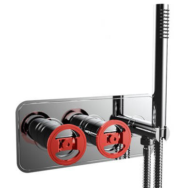 Additional image for Shower Valve With Handset (2-Way, Chrome & Red).