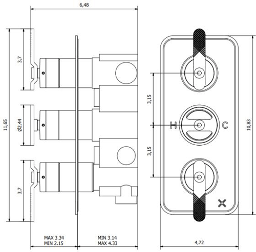 Additional image for Thermostatic Shower Valve (2 Outlets, Brushed Brass).