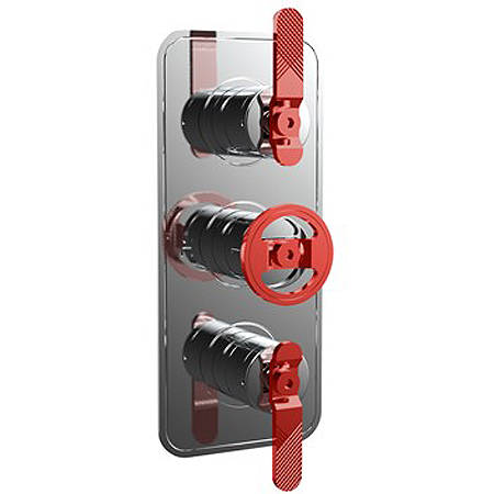 Additional image for Thermostatic Shower Valve (3 Outlets, Chrome & Red).