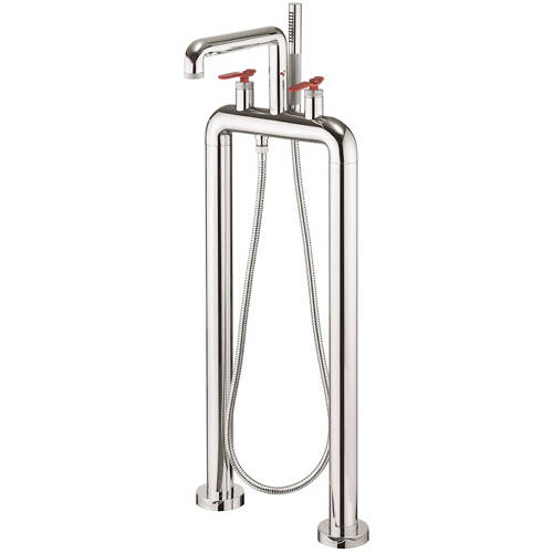 Additional image for Free Standing BSM Tap With Red Lever Handles (Chrome).