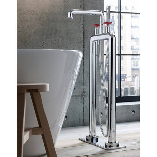 Additional image for Free Standing BSM Tap With Red Wheel Handles (Chrome).