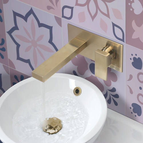 Additional image for Wall Mounted Basin Mixer Tap (Brushed Brass).