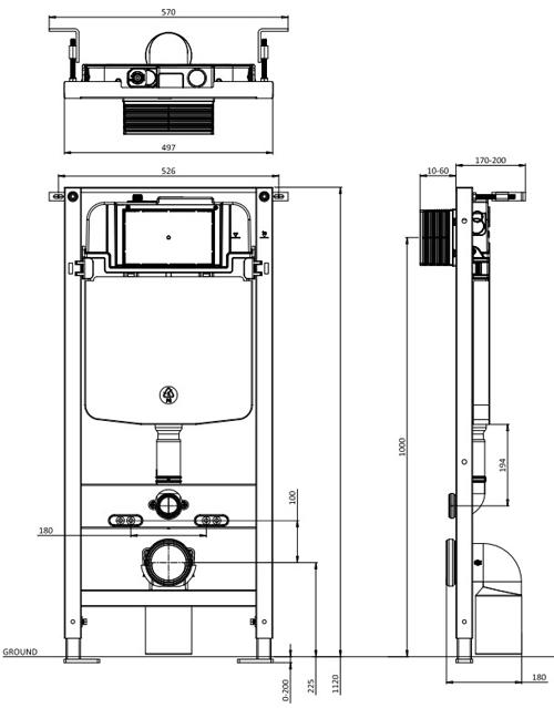 Additional image for Slim Toilet Support Frame With Cistern (NEW, 1120mm).