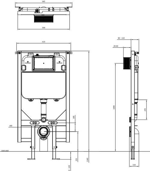 Additional image for Slim Wall Hung Toilet Support Frame With Cistern (NEW, 1140mm).