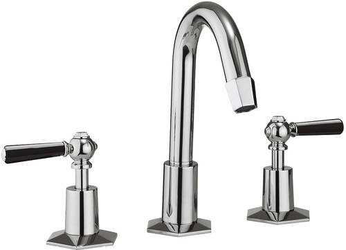 Additional image for 3 Hole Basin Tap, Tall Spout & Black Lever Handles.